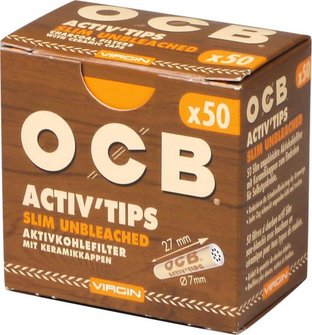 OCB Aktivkohlefilter "Activ'Tips Slim Unbleached"7mm/50 Fil.
